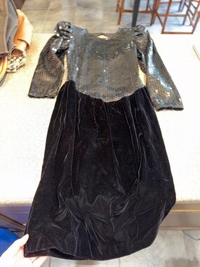 Vintage Cachet Black Sequin and Velvet dress prom